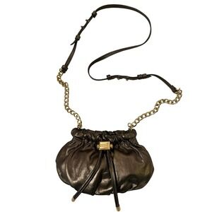 Badgley Mischka Metallic Bronze Leather Pouch Crossbody Bag Gold Chain Strap